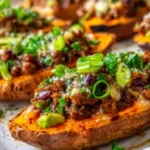 Hot Honey Ground Beef and Sweet Potato Boats 4 Hot Honey Ground Beef and Sweet Potato Boats