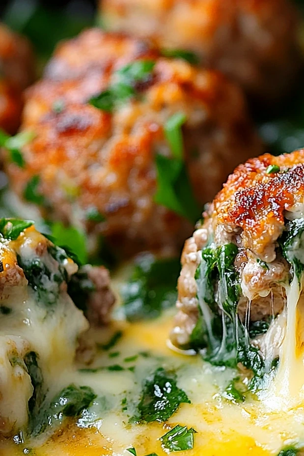 Cheesy Spinach and Garlic Stuffed Turkey Meatballs 3 Recipe image