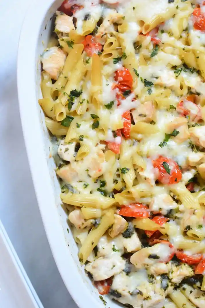 Baked Tomato Basil Chicken Pasta 3 Recipe image