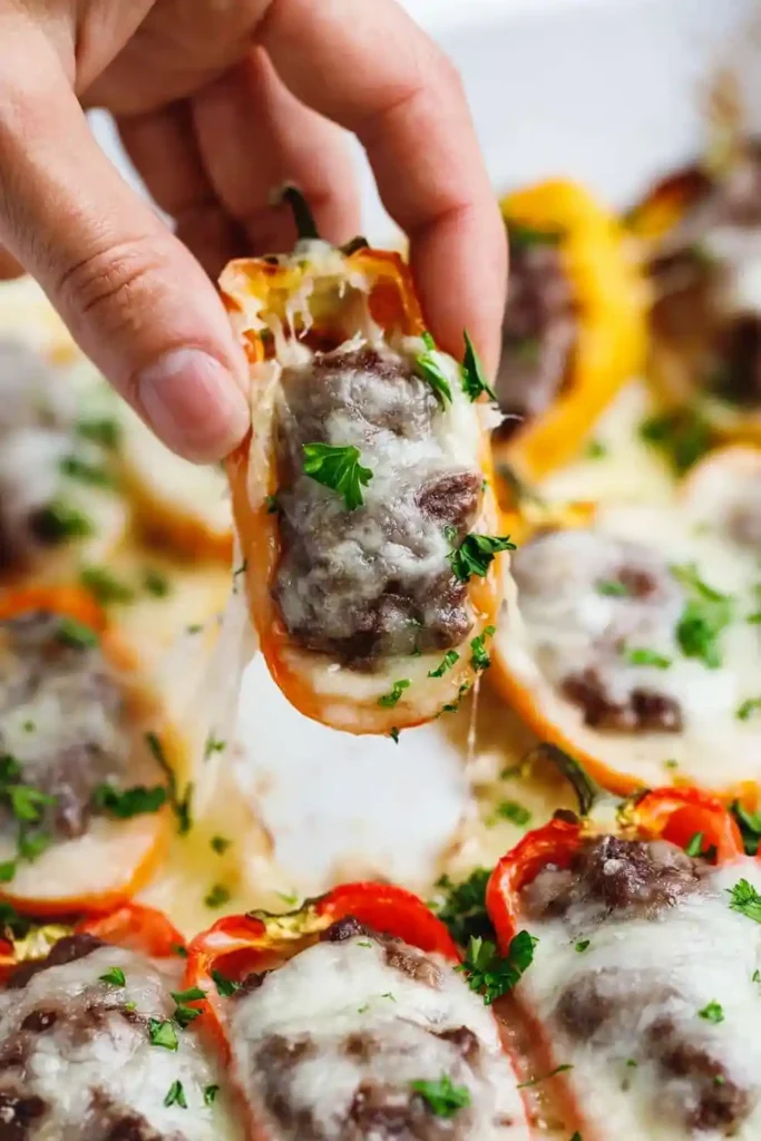 Keto Cheeseburger Stuffed Mini Peppers
