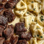 Garlic Butter Steak Bites and Creamy Alfredo Tortellini 4 Garlic Butter Steak Bites and Creamy Alfredo Tortellini