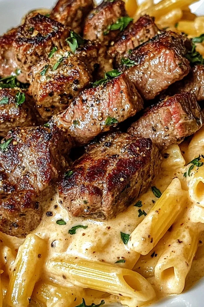 Cajun Steak Tips with Penne in Creamy Parmesan Cheese Sauce 3 Cajun Steak Tips with Penne in Creamy Parmesan Cheese Sauce