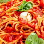 Classic Italian Pasta Pomodoro with Mozzarella and Spinach 4 Classic Italian Pasta Pomodoro with Mozzarella and Spinach