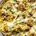 One Pan Baked Pesto Orzo with Chicken Meatballs 4 One Pan Baked Pesto Orzo with Chicken Meatballs