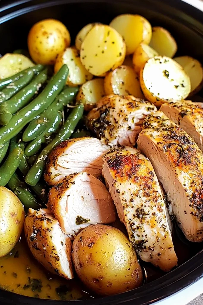 Slow Cooker Lemon Herb Chicken with Potatoes and Green Beans 3 Recipe image