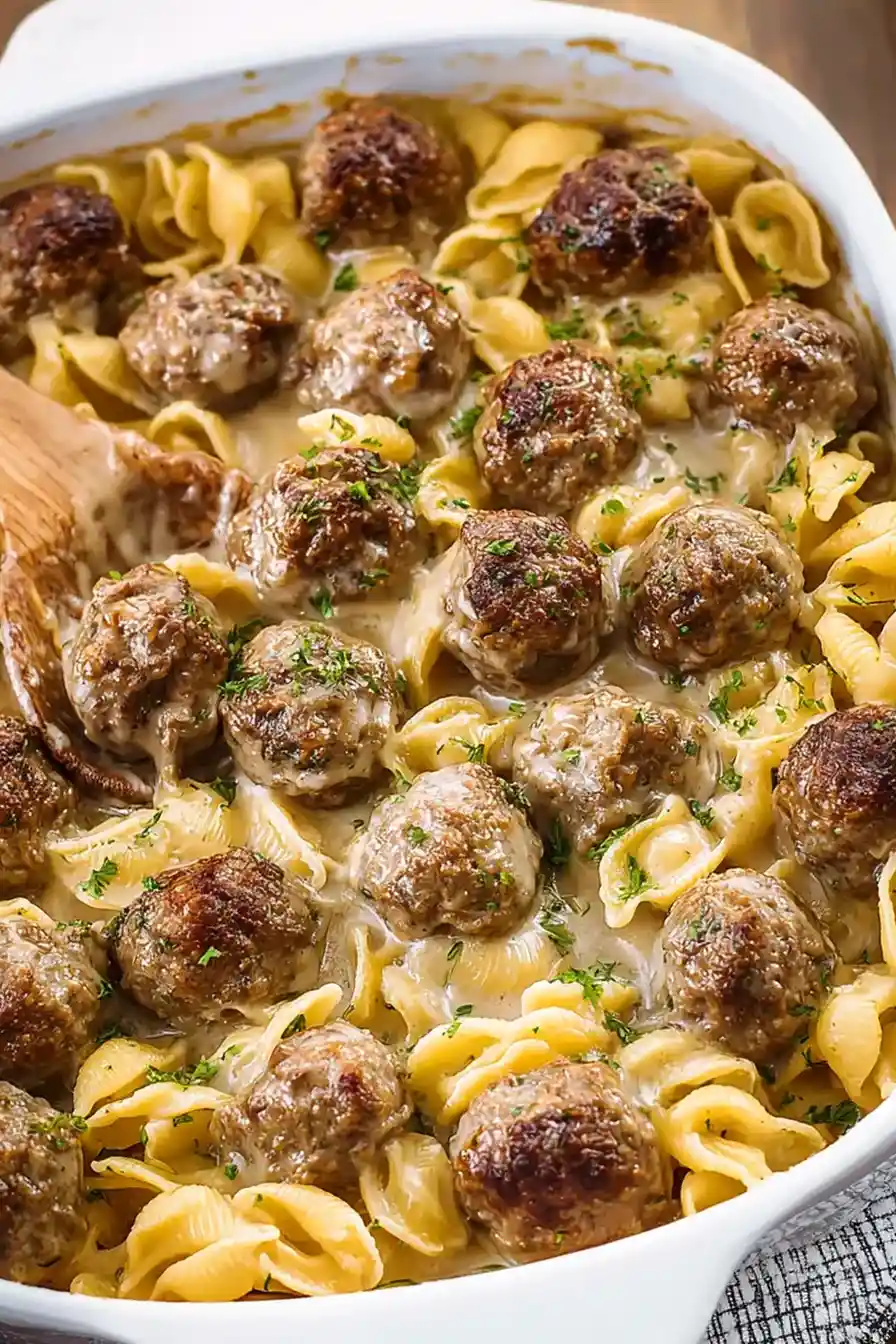 Creamy Swedish Meatball Pasta Bake 3 Recipe image